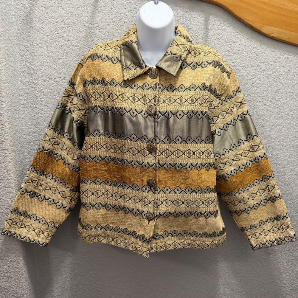 Vintage Tantrums Collection Women's S Blazer Jacket Tapestry Gold Bohemian Retro